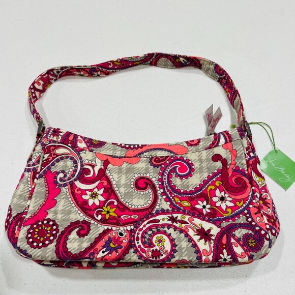 Vera Bradley Cassidy Paisley Meets Plaid shoulder bag NWT Gray Pink Purse - Picture 2 of 8